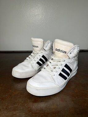 adidas neo Raleigh Mid White Sneakers w/Black Stripes
